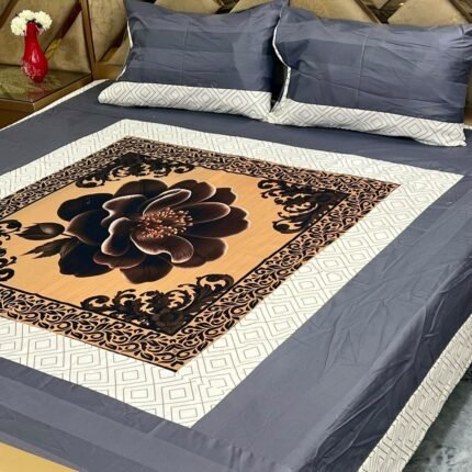 Digital Gold Panel Bedsheet – Luxurious 3PC Set at Wholesale Price