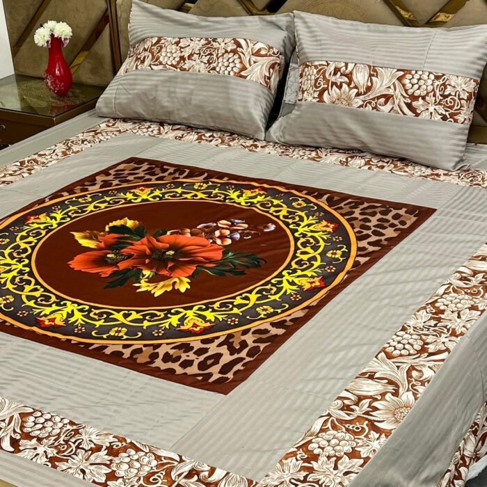 Digital Gold Panel Bedsheet – Luxurious 3PC Set at Wholesale Price