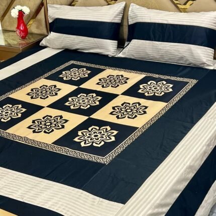 Digital Gold Panel Bedsheet – Luxurious 3PC Set at Wholesale Price