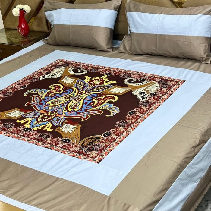 Digital Gold Panel Bedsheet – Luxurious 3PC Set at Wholesale Price