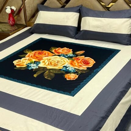 Digital Gold Panel Bedsheet – Luxurious 3PC Set at Wholesale Price